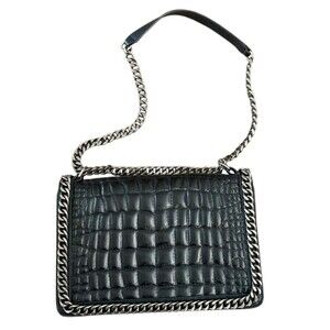 Zara Black Croc Embossed Silver Chainlink Detailed City Blogger Shoulder Bag